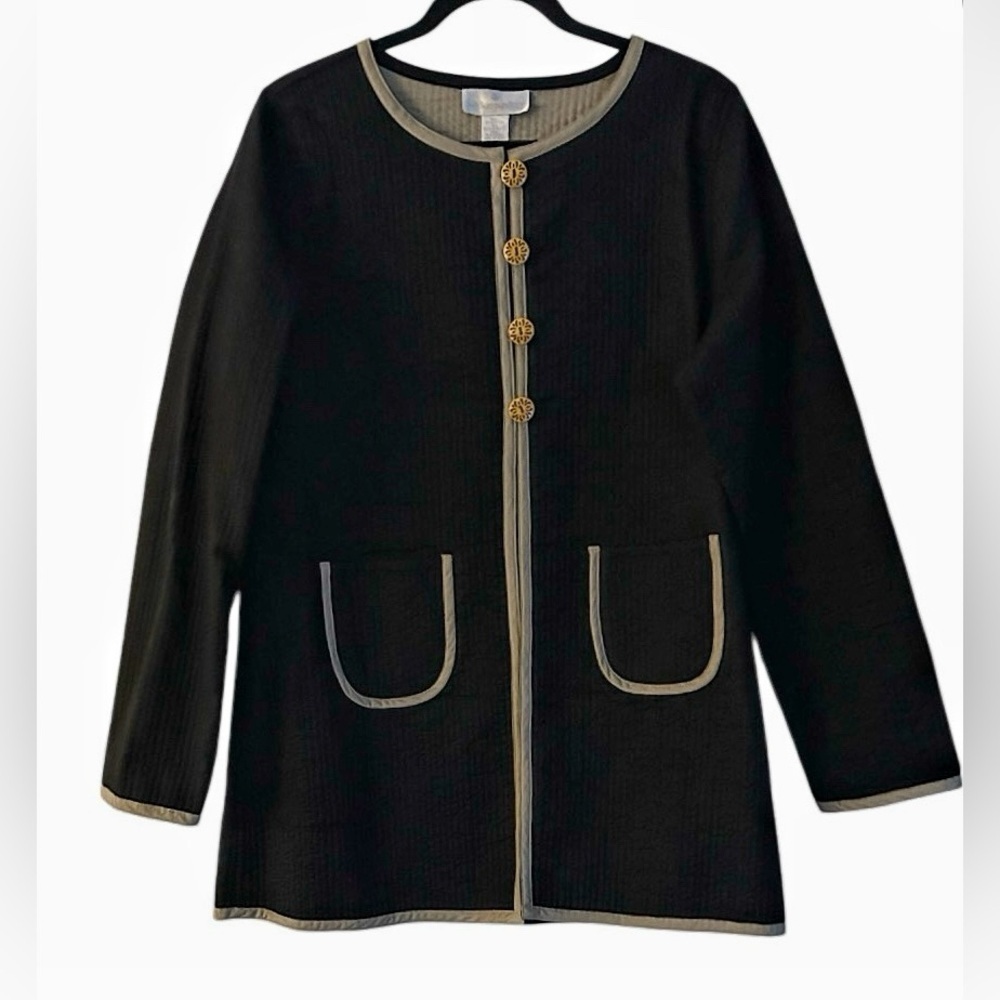 Soft Surroundings Quilted Blazer Size Petite Medium Black Tan Reversible